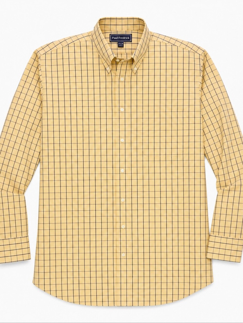 Paul Fredrick Men Yellow Blue Check Cotton Button Front Dress Shirt Size 17.5